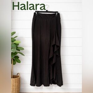 💕💜🔥 NWT Halara Black Ruffle Slit Skirt Medium | Flowy Chic Midi Skirt